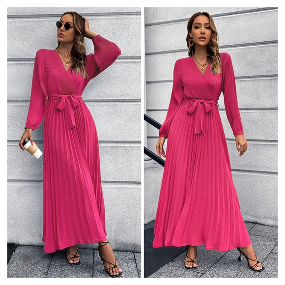 (Out Of Stock) Red Pleated Maxi Dress - Picture 6 of 8